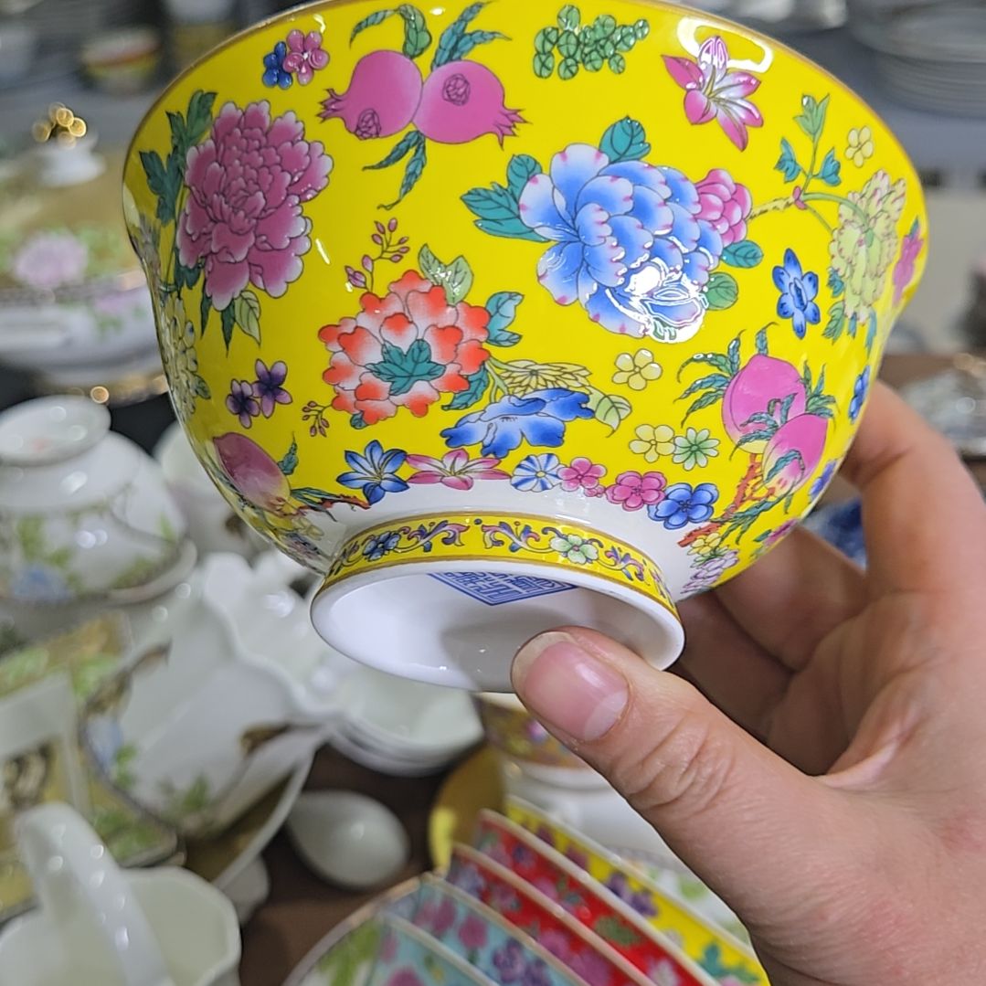 碗微瑕4.5寸6个珐琅彩万花66666