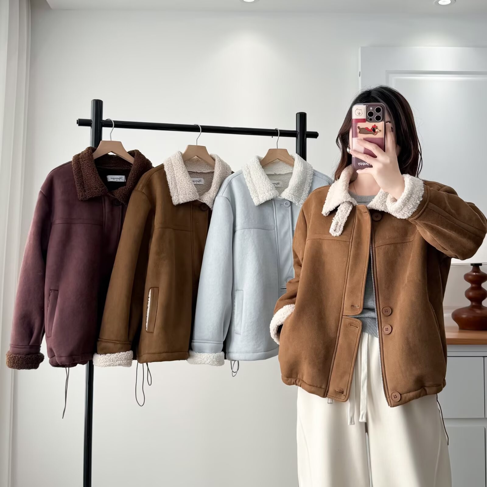 千寻--110-200斤大码女装加厚皮毛一体外套休闲时尚短款宽松翻领