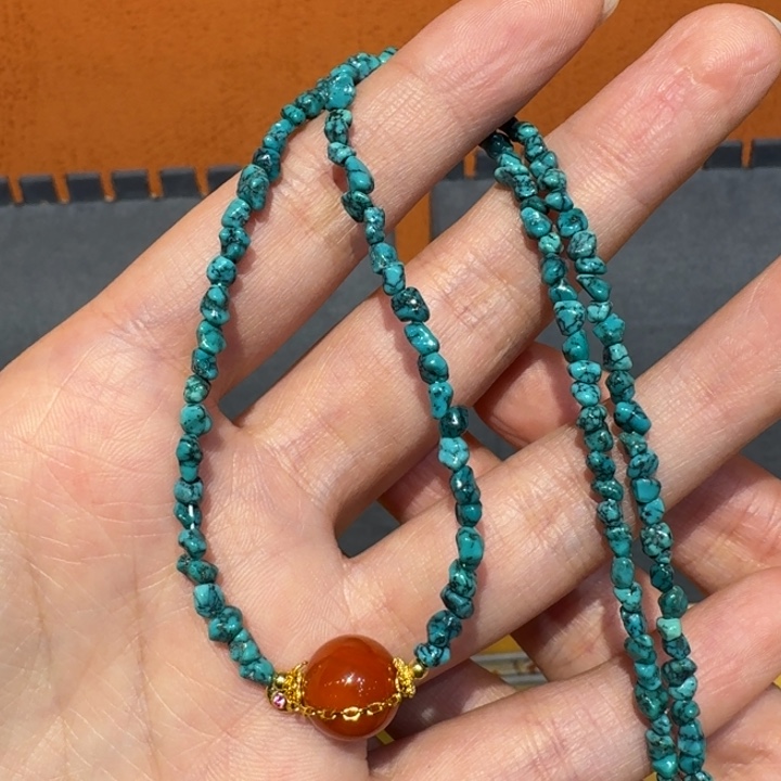 绿松石银S925镶嵌项链