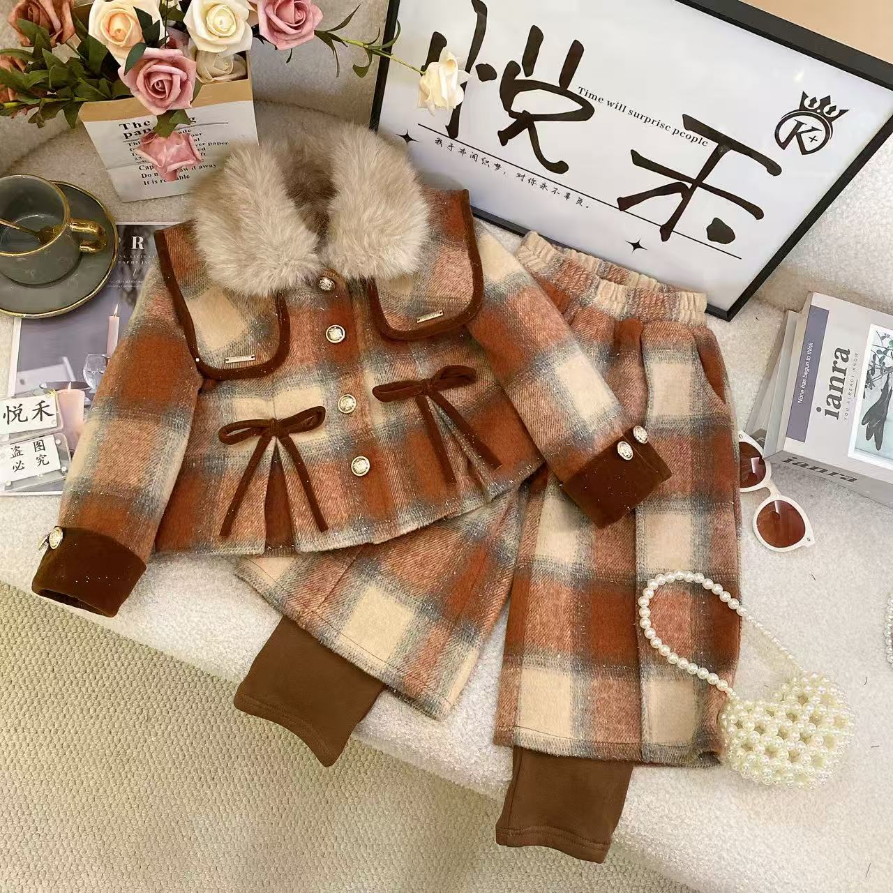 T2【悦禾】女童新款小香风秋冬韩版百搭洋气加厚童装套装60161