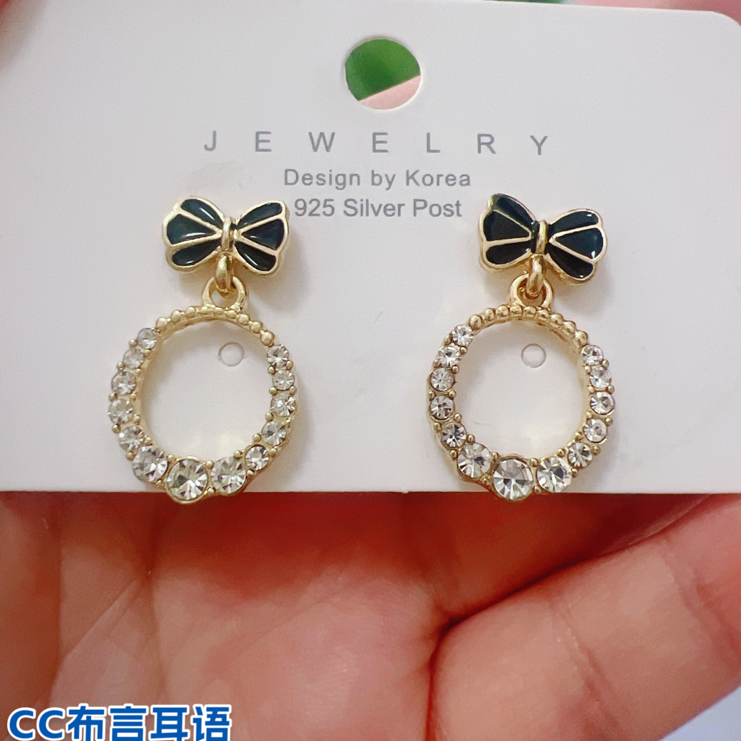合金耳饰 B7#黑色蝴蝶圈圈耳钉精致