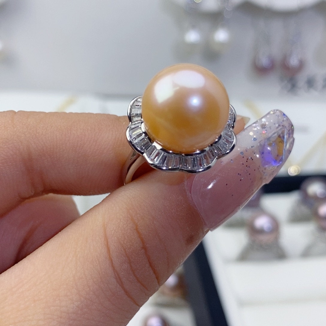 戒指银S925镶嵌淡水珍珠母**下