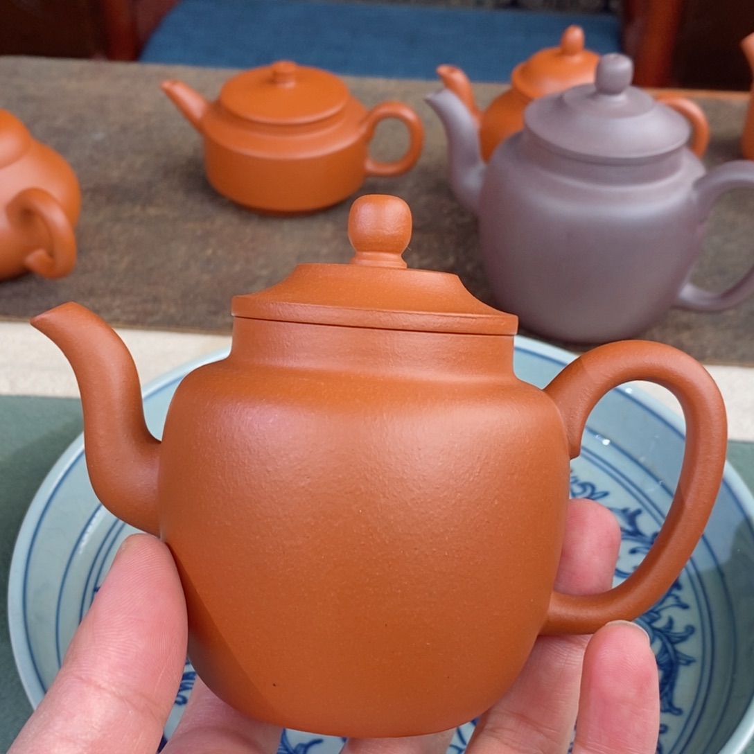 紫砂茶壶小红泥宫灯200毫升半手工