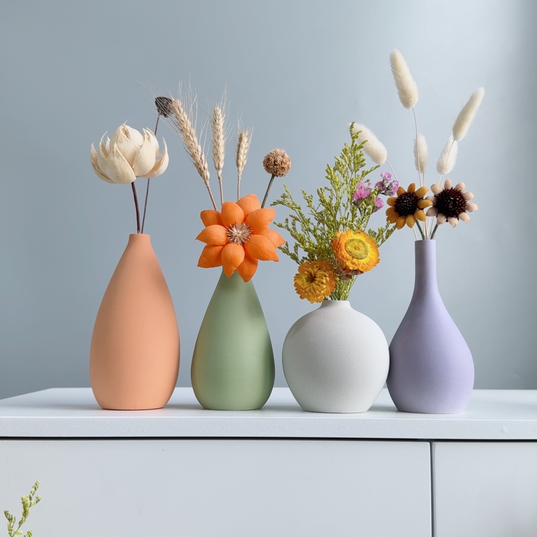 摆件陶瓷小花瓶含花总高约20-30cm