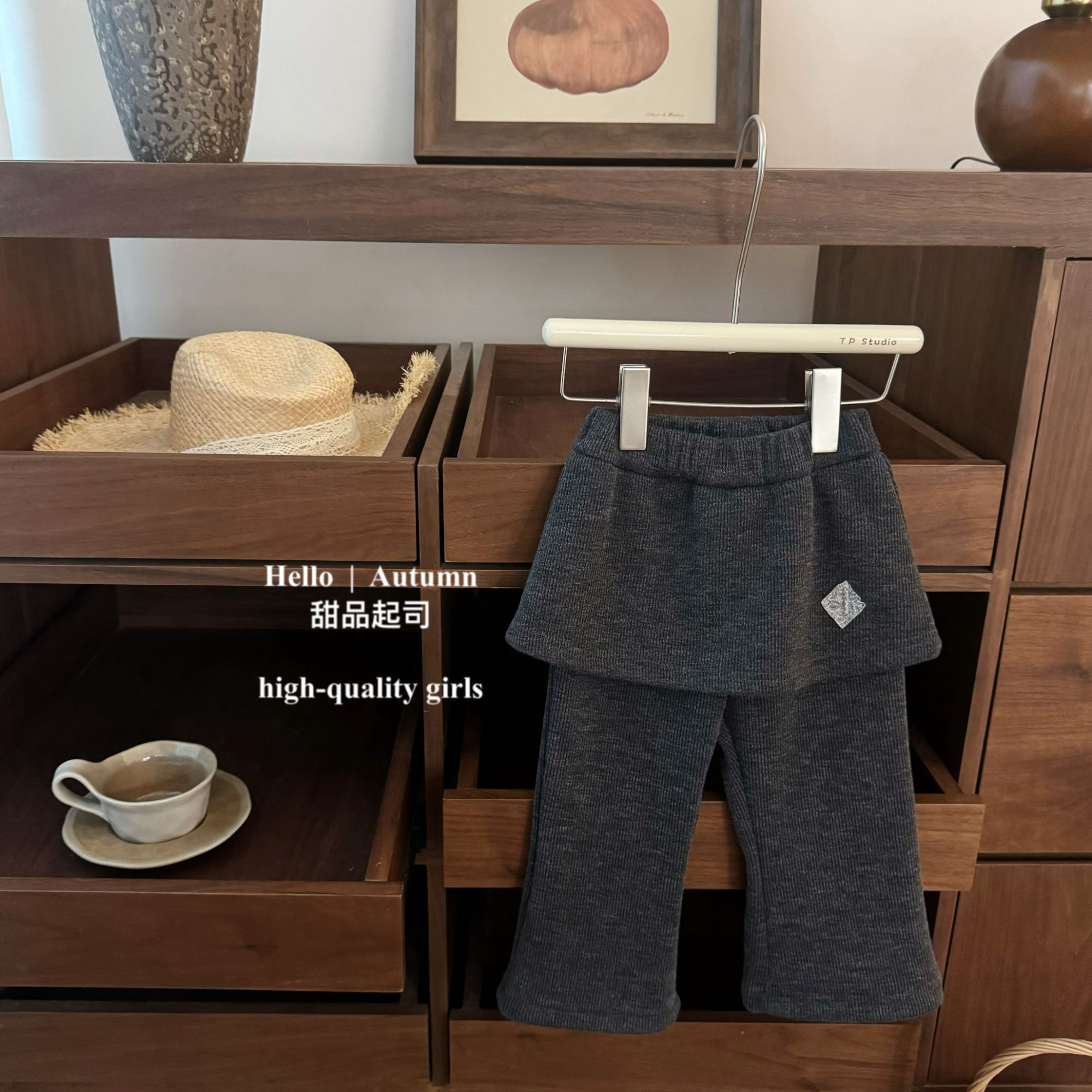 【甜品起司】小小时髦精！韩系女宝宝假两件芭蕾风屁帘加绒休闲裤