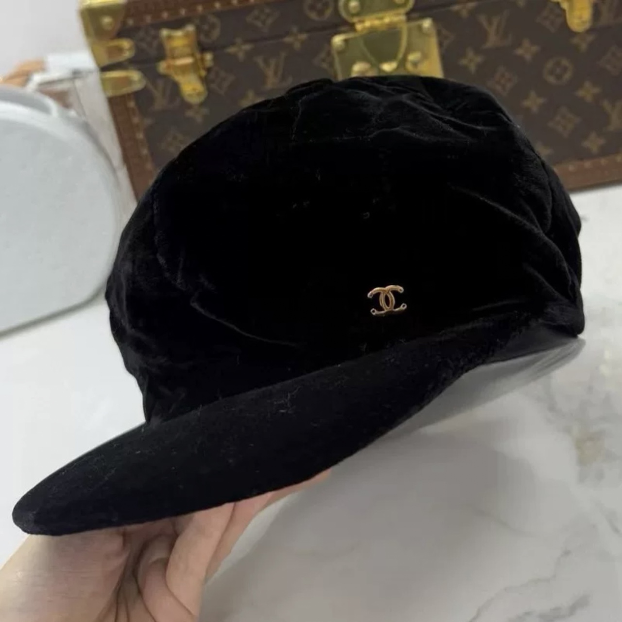 99新 Chanel/香奈儿 积分-288汤/P205639150/丝绒棒球帽马术帽