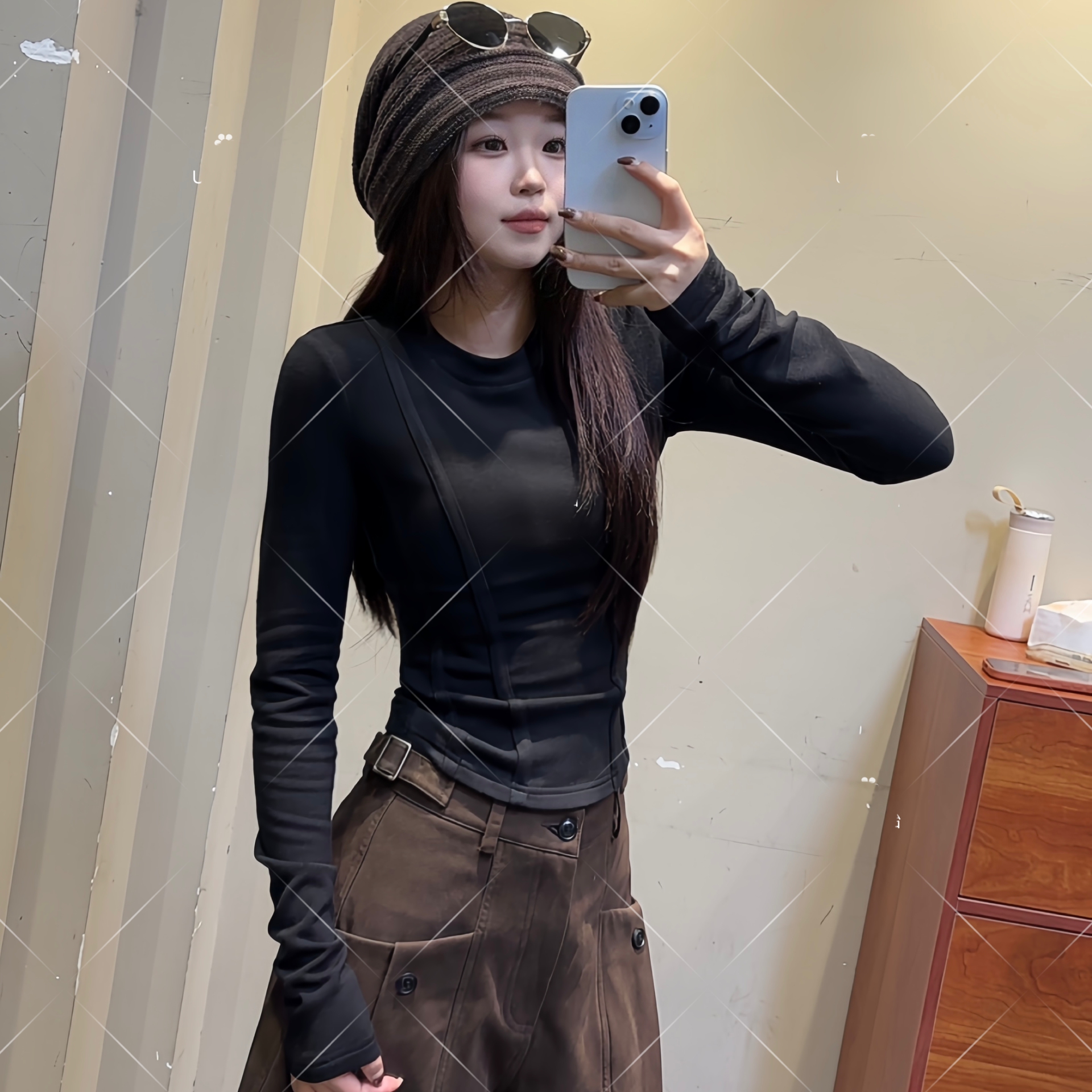 鑫怡定制 【结构絮语】冬季新款修身显瘦设计感中长款加绒打底上衣