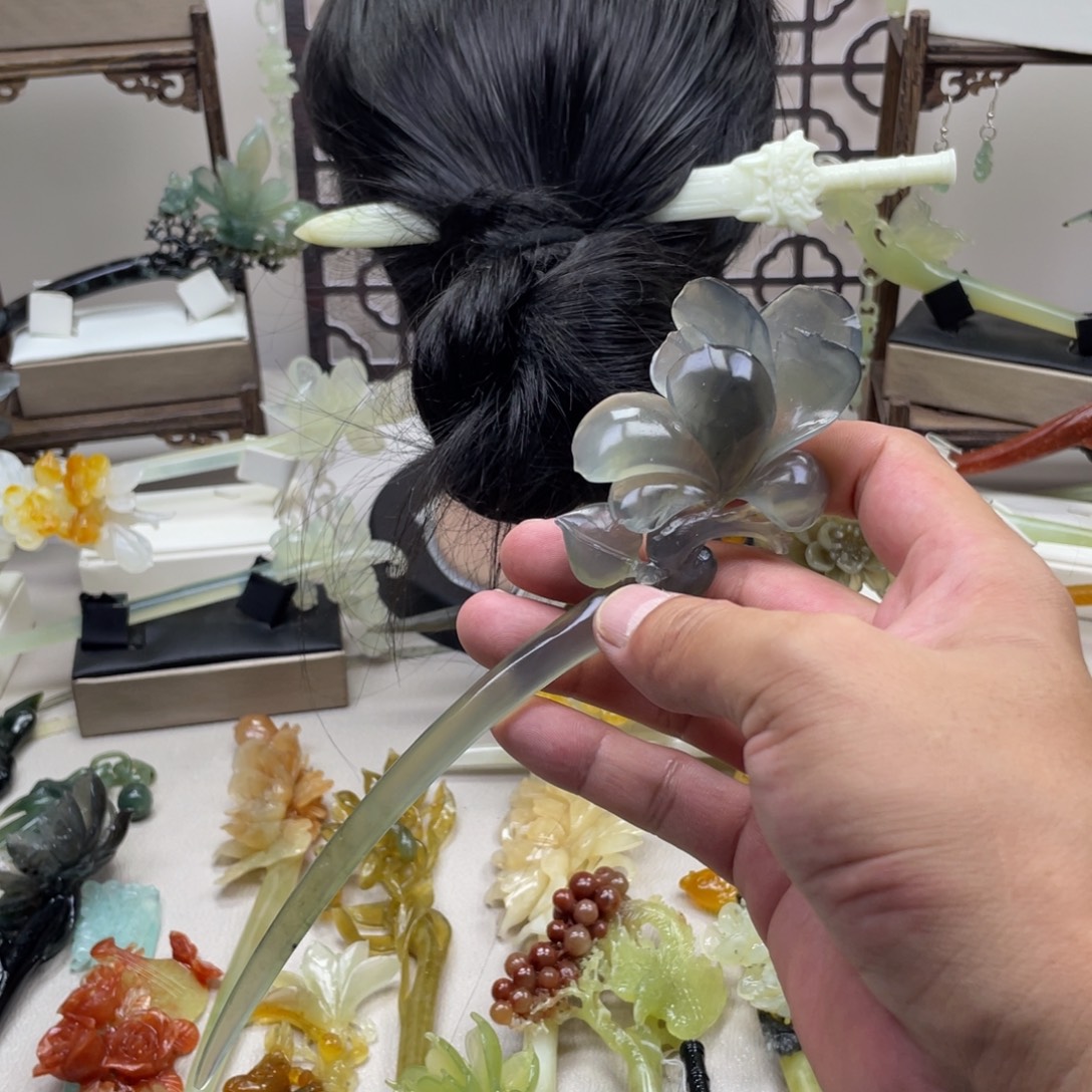 蛇纹石玉未镶嵌发饰发簪