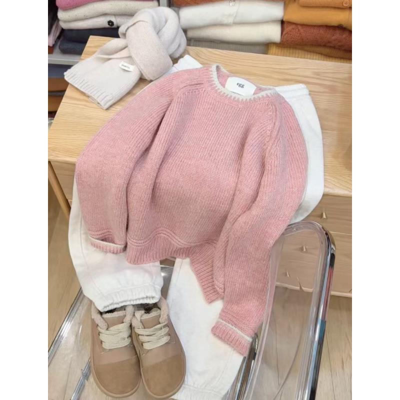 七言家 软糯花纱粉！钩编领加厚女士毛衣3331
