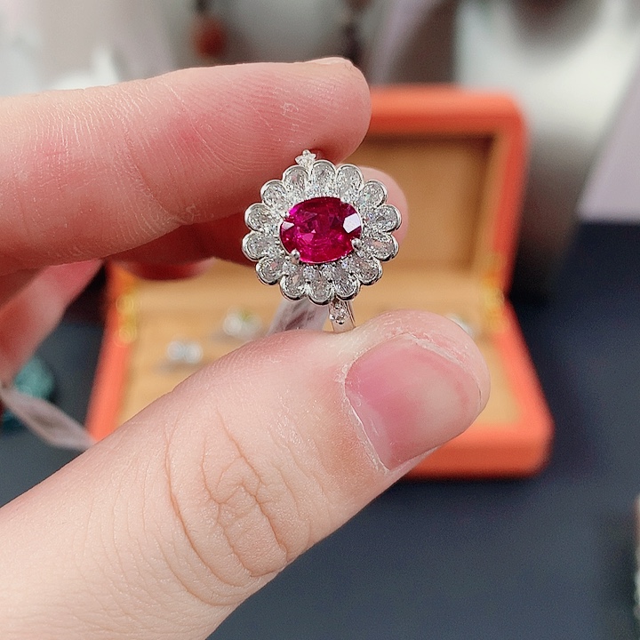 红色碧玺戒指银S925镶嵌B****e