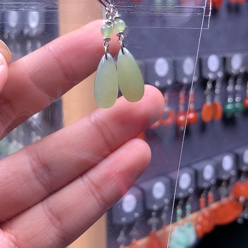 【闪购商品】和田玉耳饰银S925镶嵌