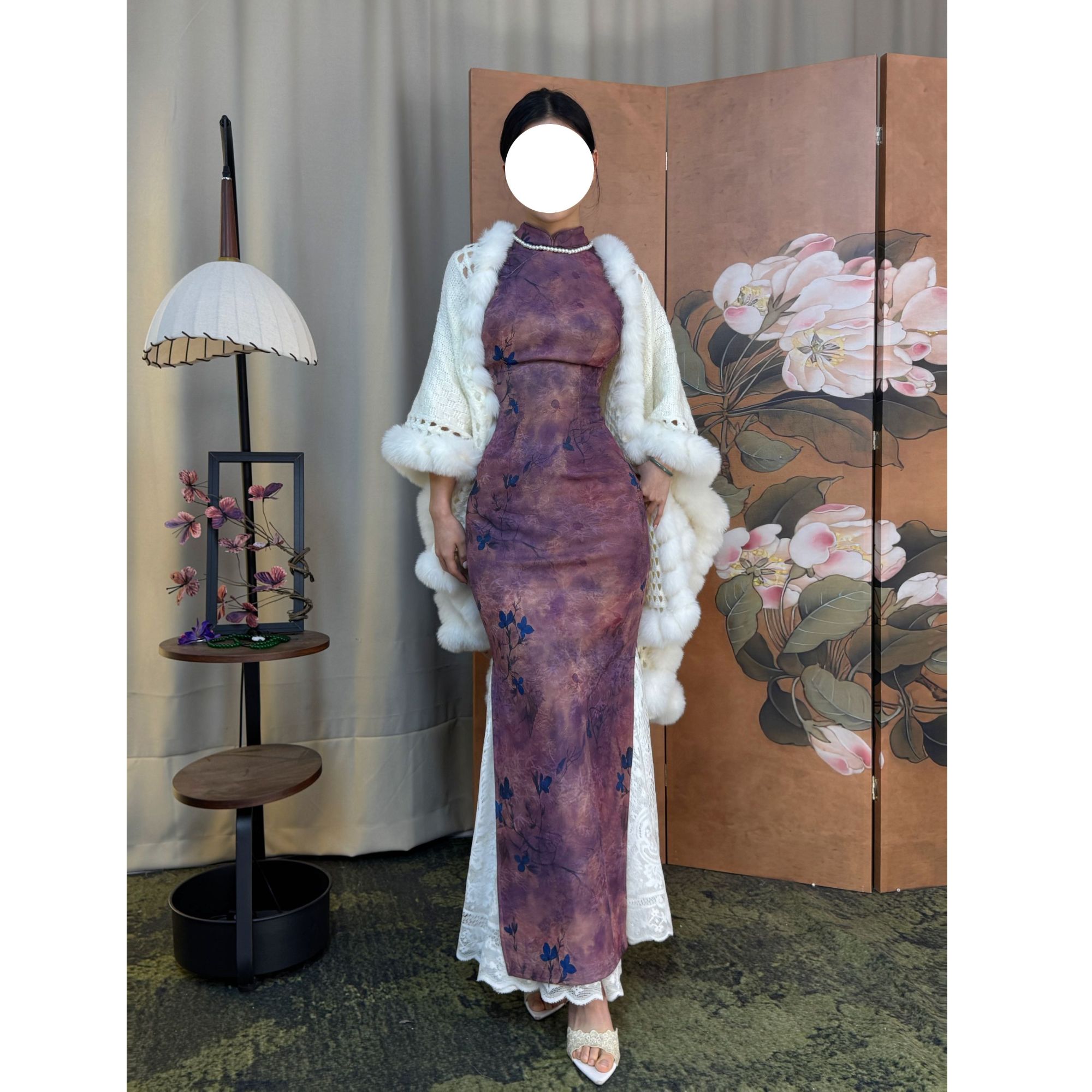 秋辞香~紫宵凝云 加绒港工秋冬紫色韵味气质旗袍复古显瘦优雅旗袍