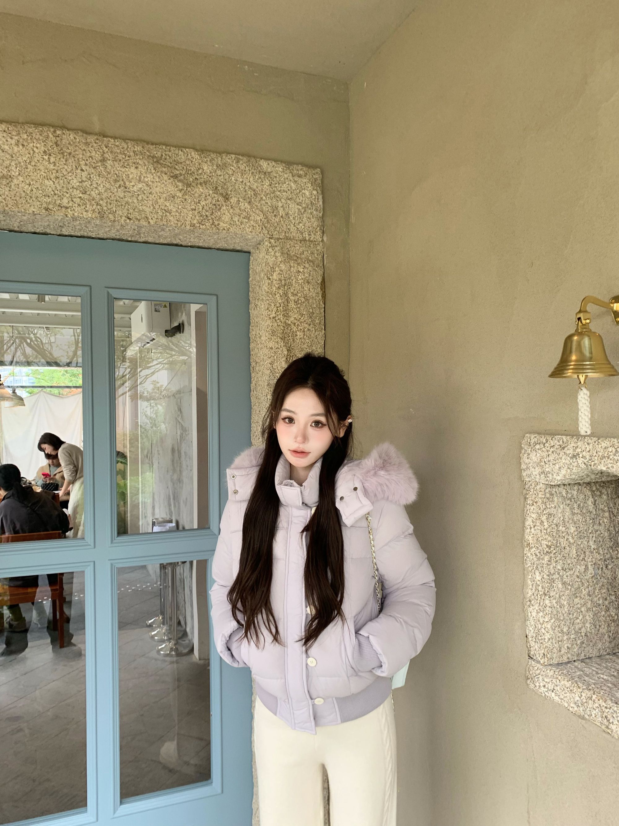 八盖pinky piggy 美学测验 紫色氛围可拆卸连帽羽绒服外套