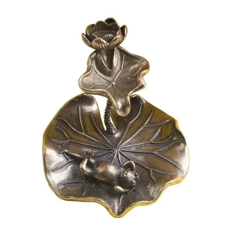 黄铜荷叶青蛙倒流香香炉家用香炉室内塔香线香倒流烟观赏意境香架