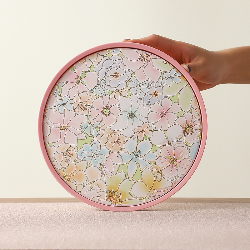 万花浮雕烫金圆形吸水干泡盘 茶托茶盘茶道配件