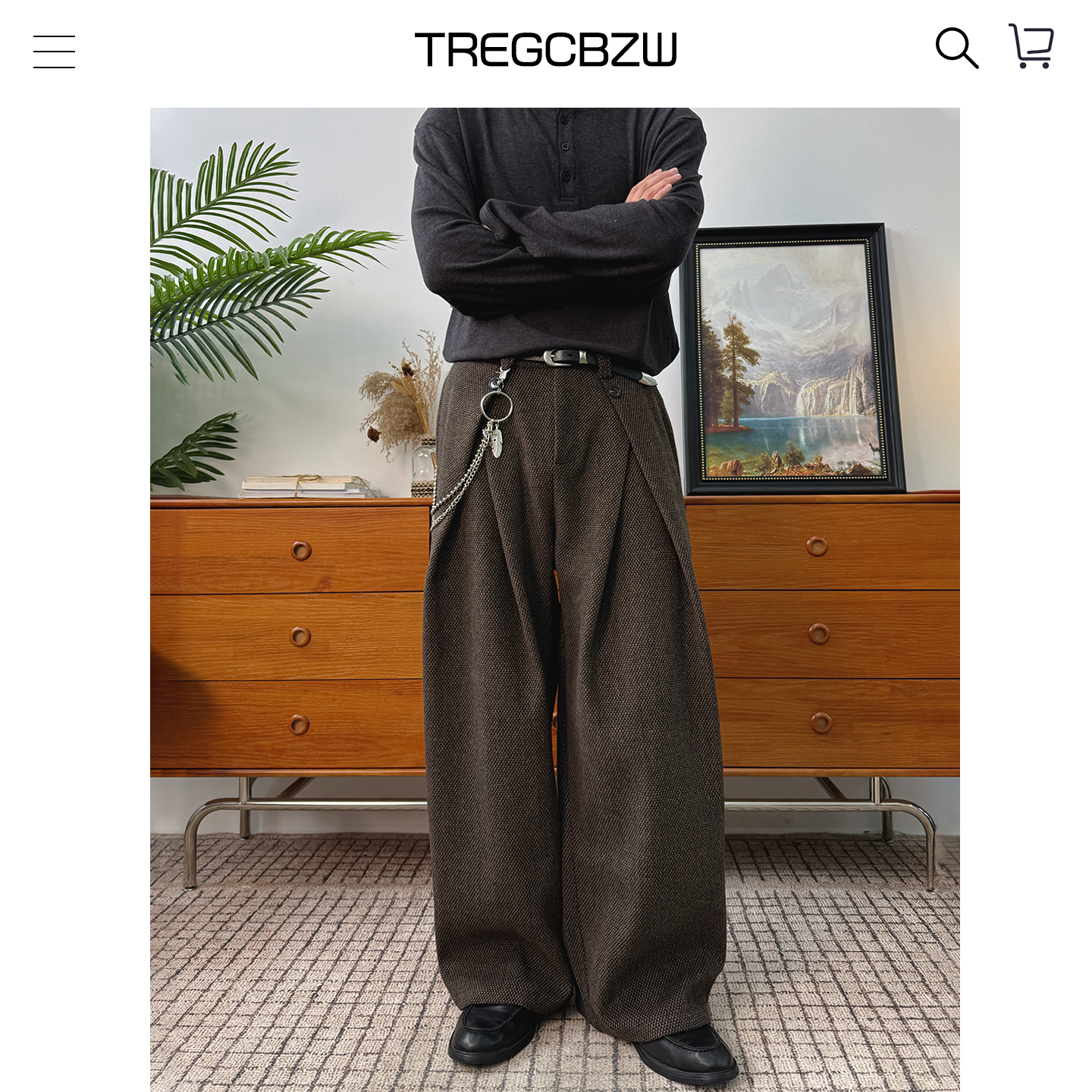 CBZW加厚裤子冬季老钱风复古A字打褶毛呢西裤百搭宽松阔腿休闲裤