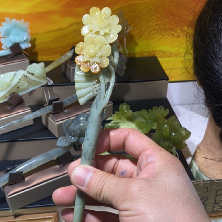 岫玉发簪、头饰、汉服发饰、简约玉簪、日常百搭、古风玉簪、精致发簪