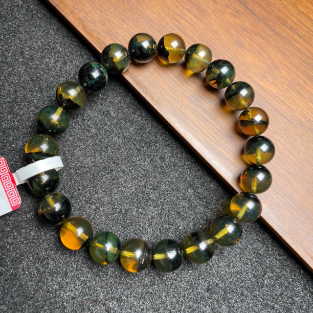 天然缅甸琥珀极光海藻变色龙聚宝盆手串8+mm