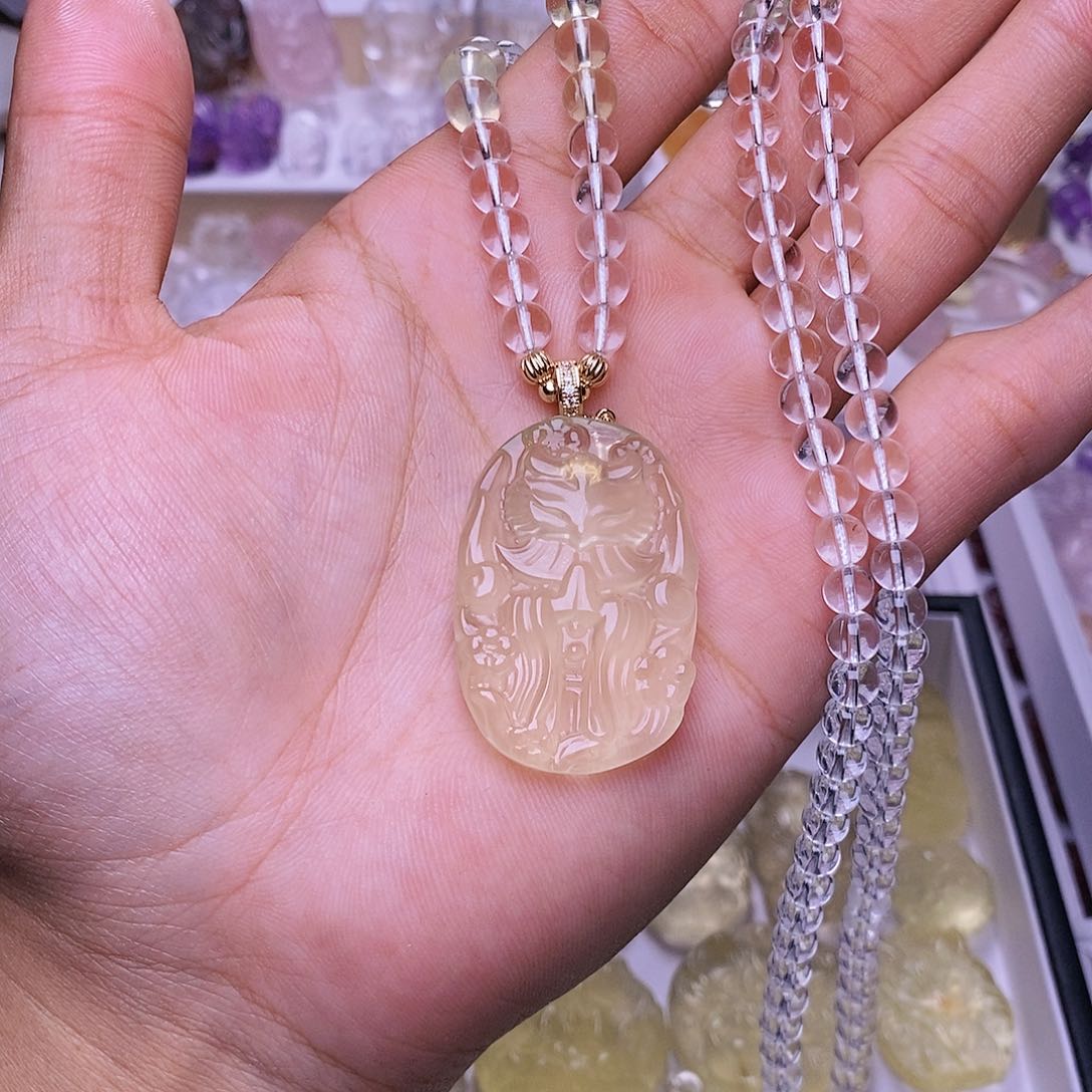 水晶颈饰未镶嵌黄水许愿狐吊坠 送链子