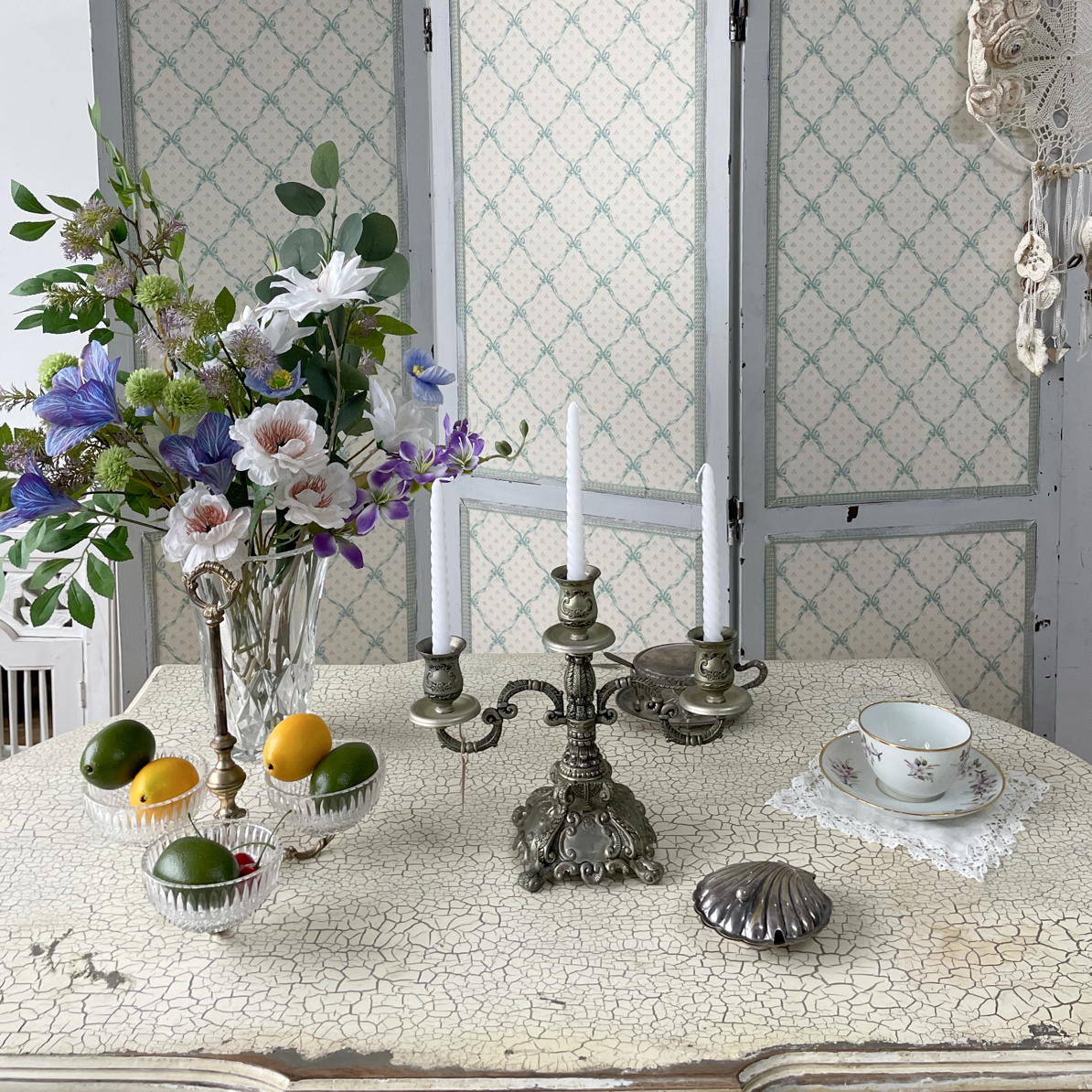 法式中古镀银烛台31x26