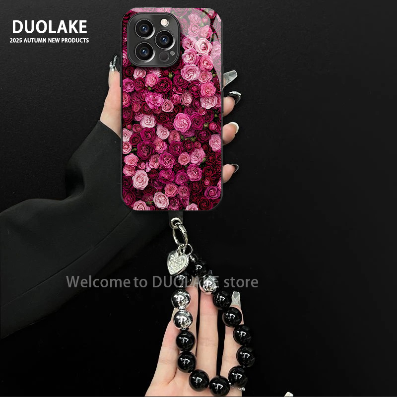 玫瑰花语适用苹果vivo华为oppo小米iPhone17电镀玻璃防摔手机壳潮