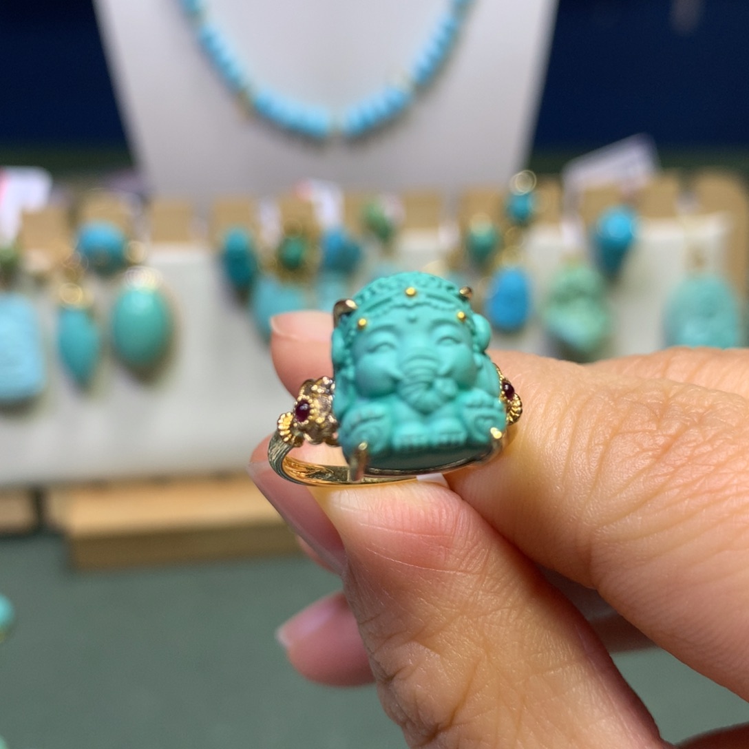 绿松石戒指18K金镶嵌花*菜