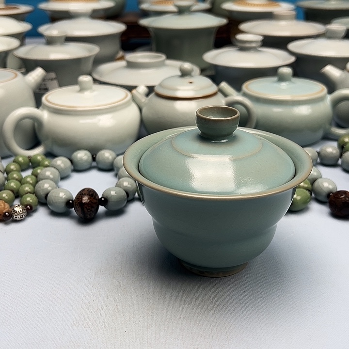 杯仿古天蓝釉福禄盖碗原矿原釉原产地