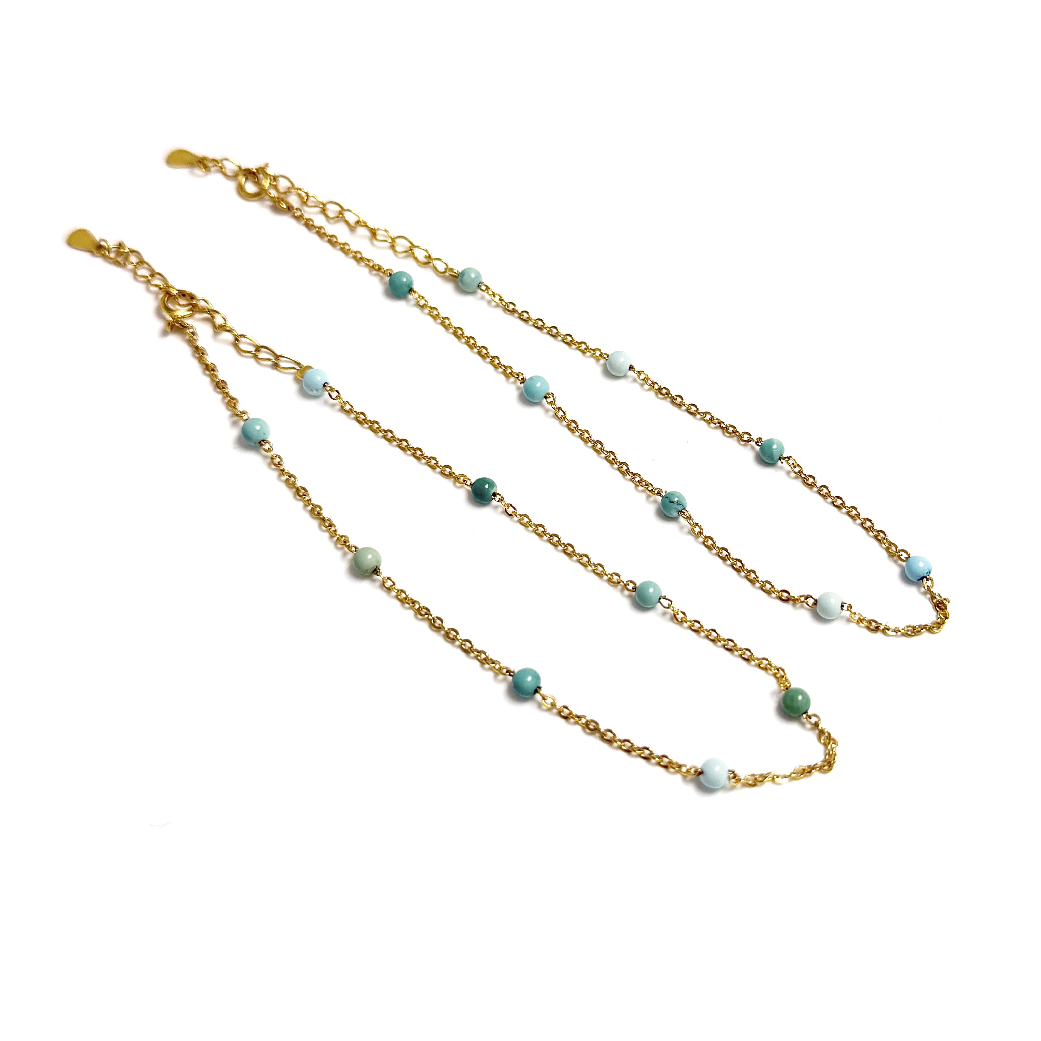 【V姐珠宝】LL62510 原矿绿松Diy圆珠满天星设计脚链 多样性发其一