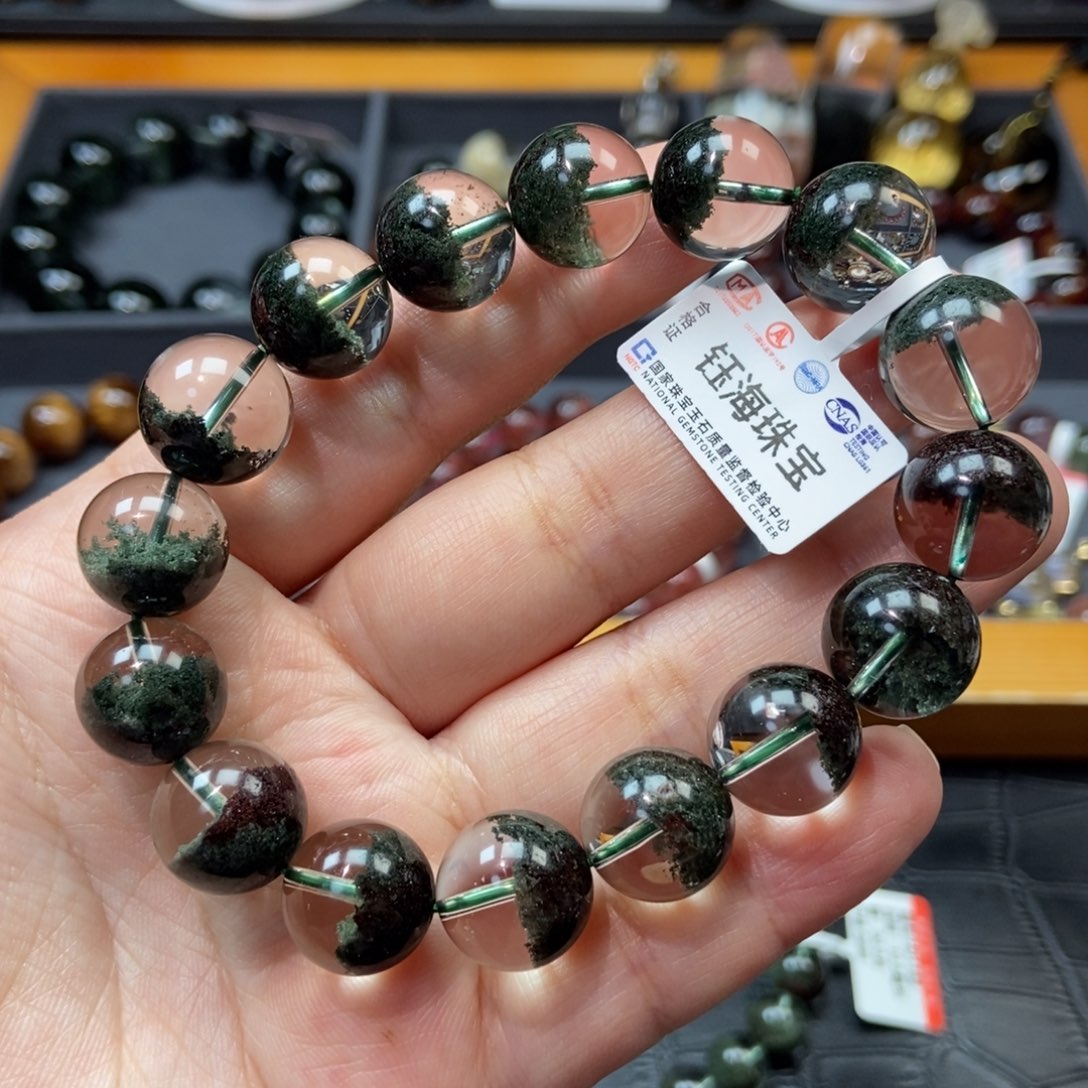 水晶绿幽灵手链13毫米未镶嵌