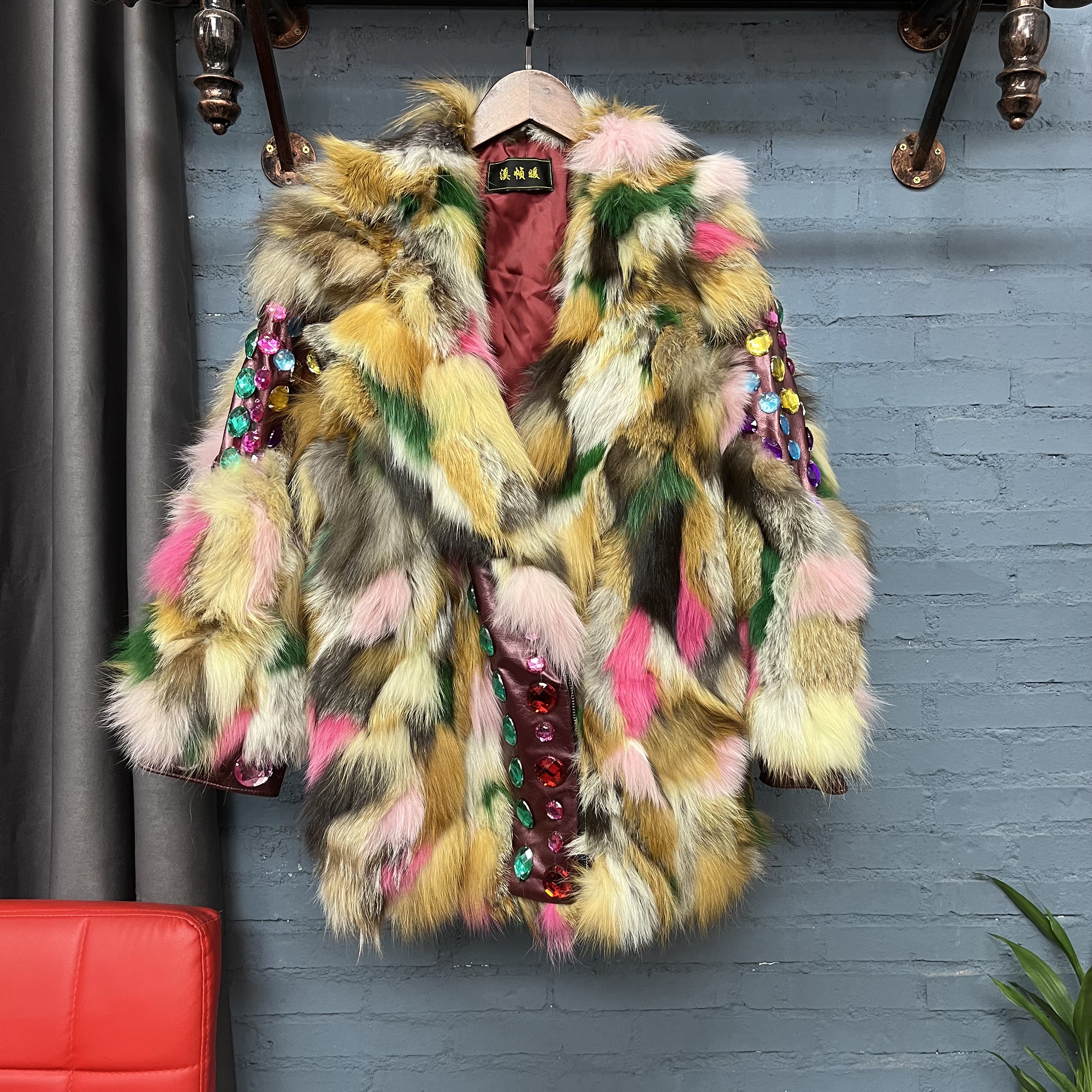 原创设计师款 彩色琉璃扎染毛毛外套草草外套