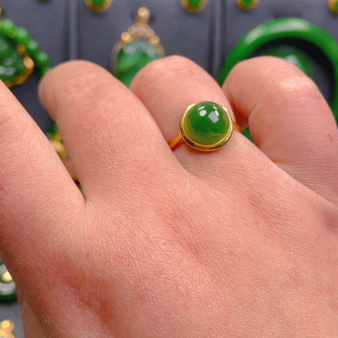 和田玉（碧玉）戒指18K金镶嵌1680