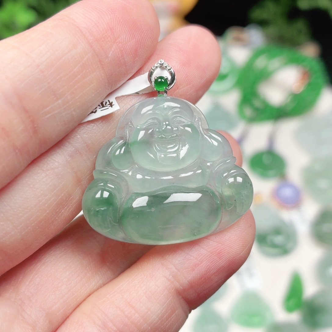 翡翠18K金镶嵌颈饰缅甸天然A货翡翠