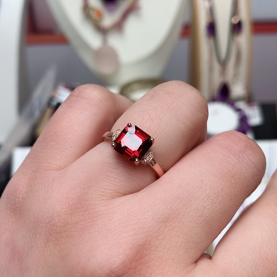 石榴石方糖戒指银S925镶嵌日*