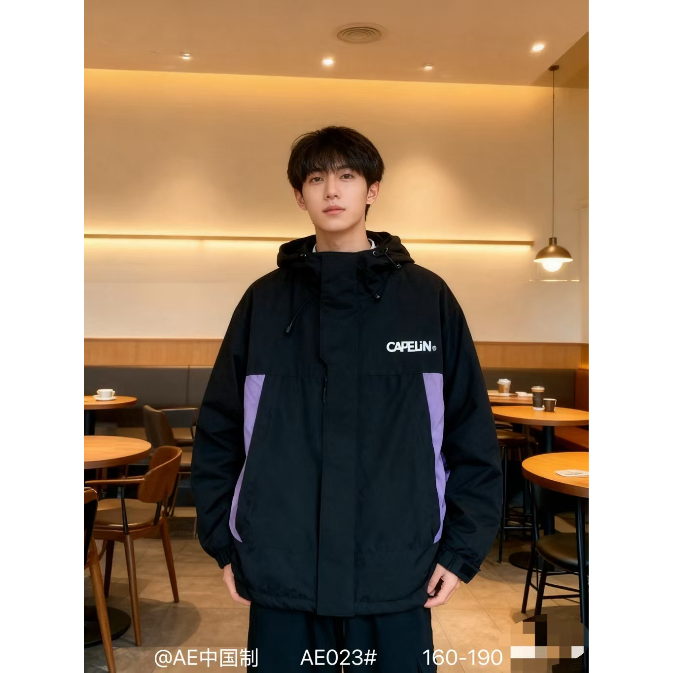 【FW023-黑拼紫】青少年冬款棉衣外套冲锋衣