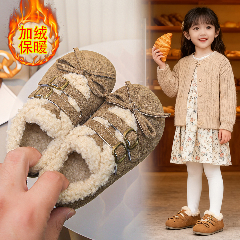 女童冬季新款韩版博肯鞋加绒保暖棉鞋软底防滑时尚百搭复古宝宝鞋