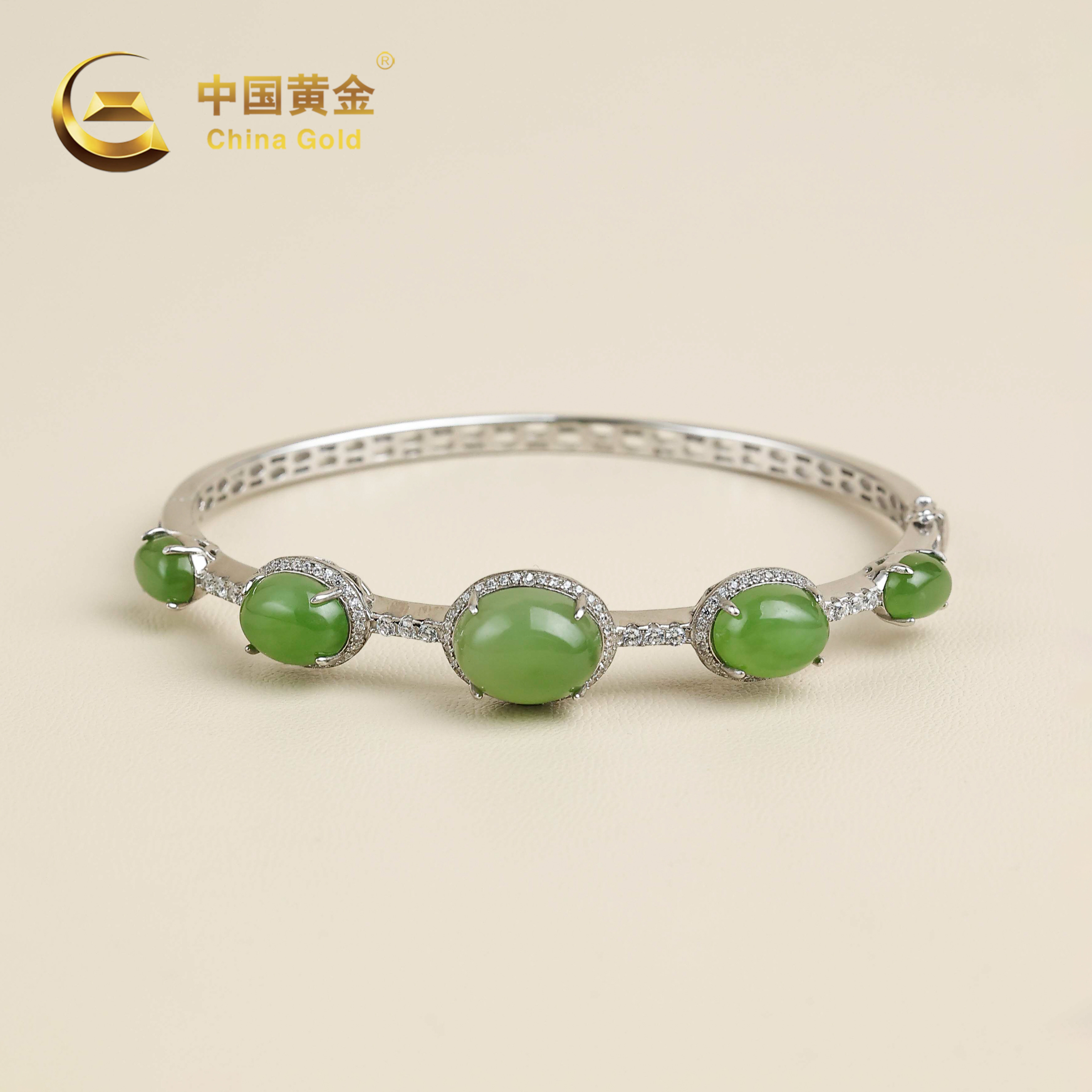 【中国黄金】雅赫 | 和田玉*手镯*S925银镶嵌-SZ812-Y
