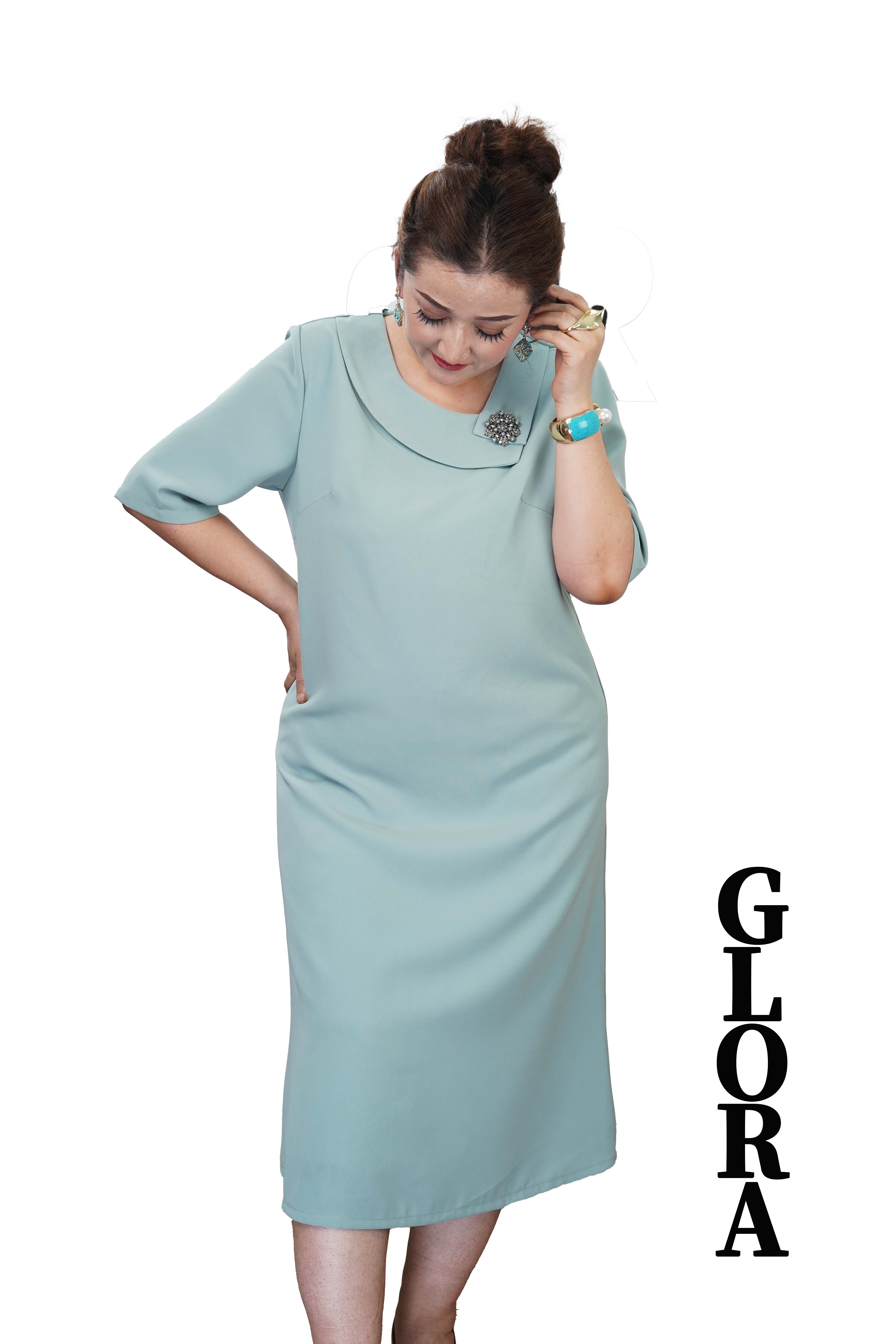 【GLORA原创】女士连衣裙圆领低腰春季四季针织五分袖中长款G03-2