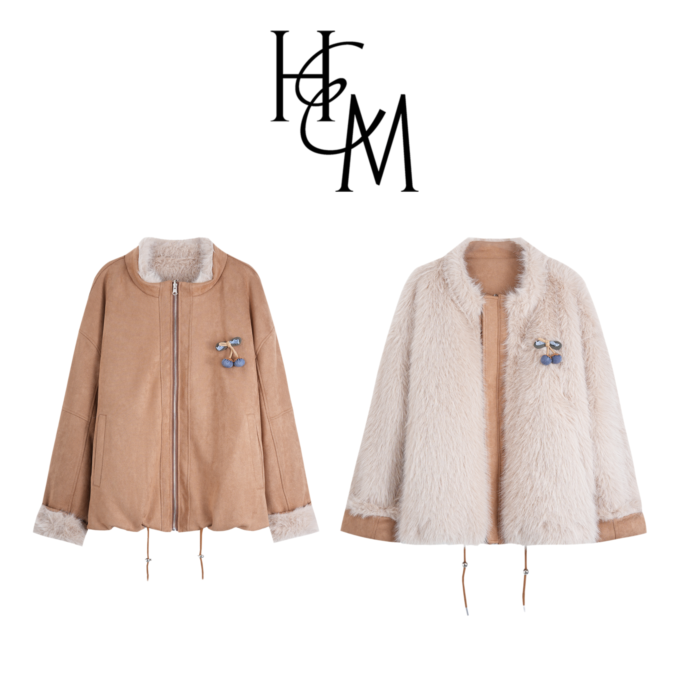 【正反两穿】冬季复古欧美风厚外套+胸针【16683C】