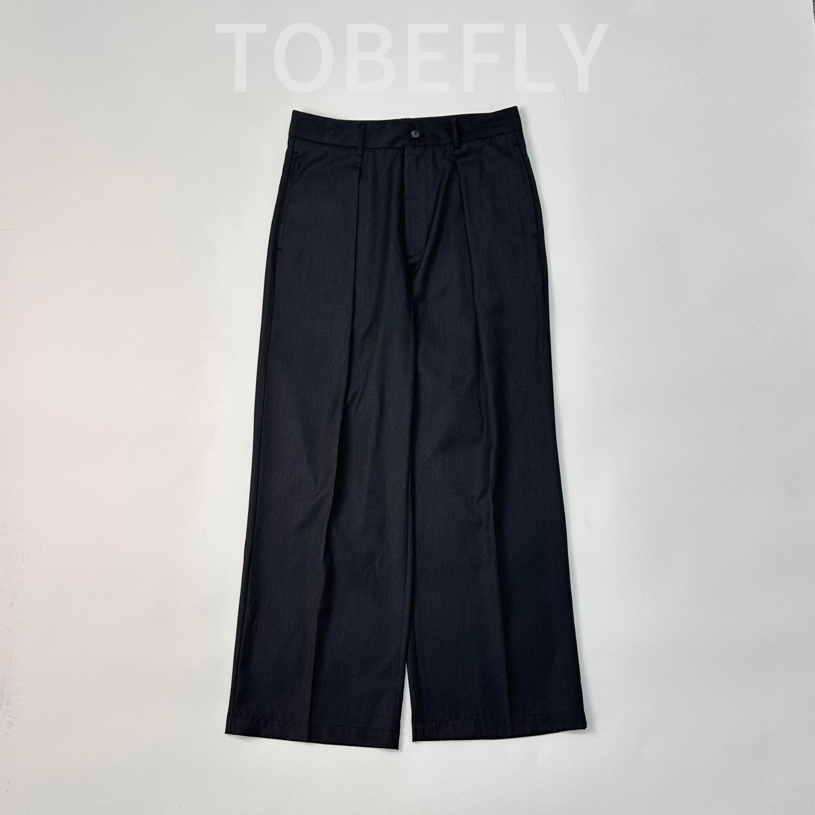 Tobefly羊毛西裤套装西裤男宽松直筒裤型垂感挺阔黑色长裤1030