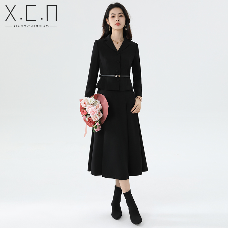 祥春鸟高级感显瘦两件套裙子女春高气质通勤主持人工作服24T2109