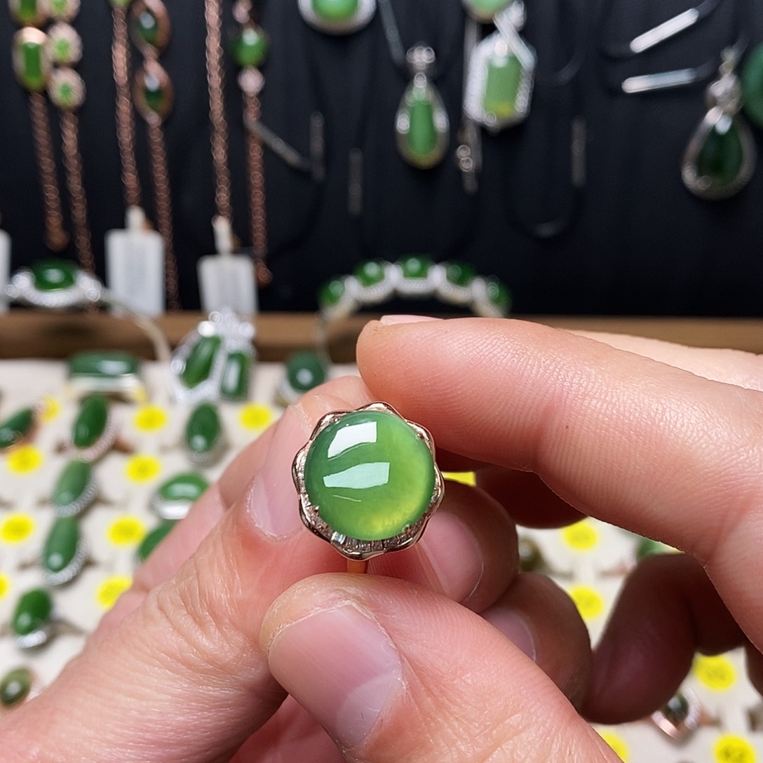 和田玉（碧玉）银S925镶嵌戒指