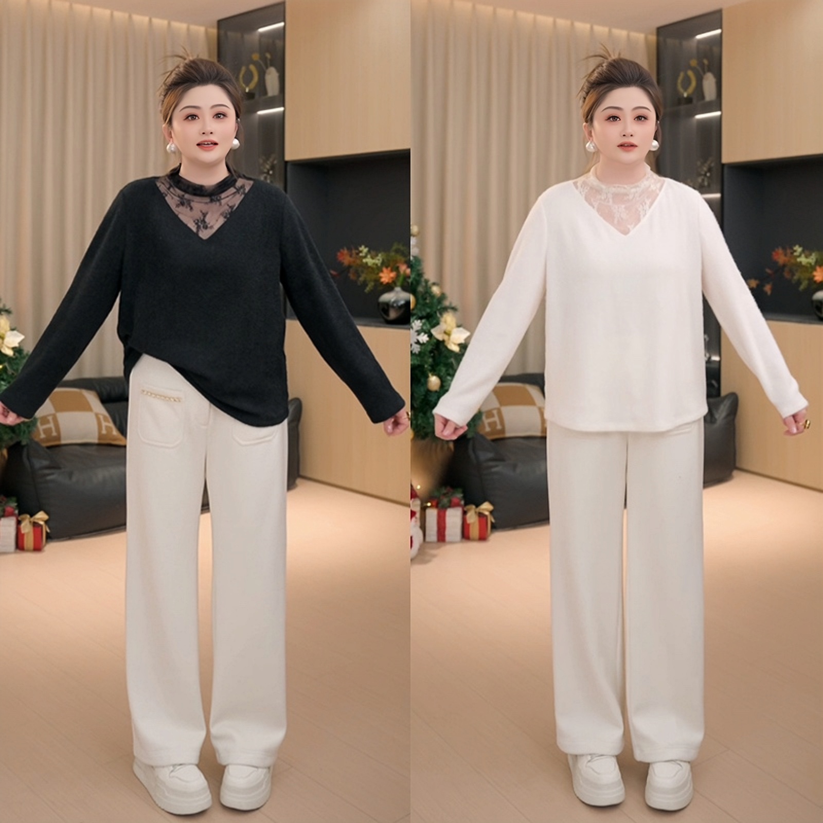 【胖佳佳】蕾丝树影 半高领打底衫冬季气质毛绒上衣女H625Z20478