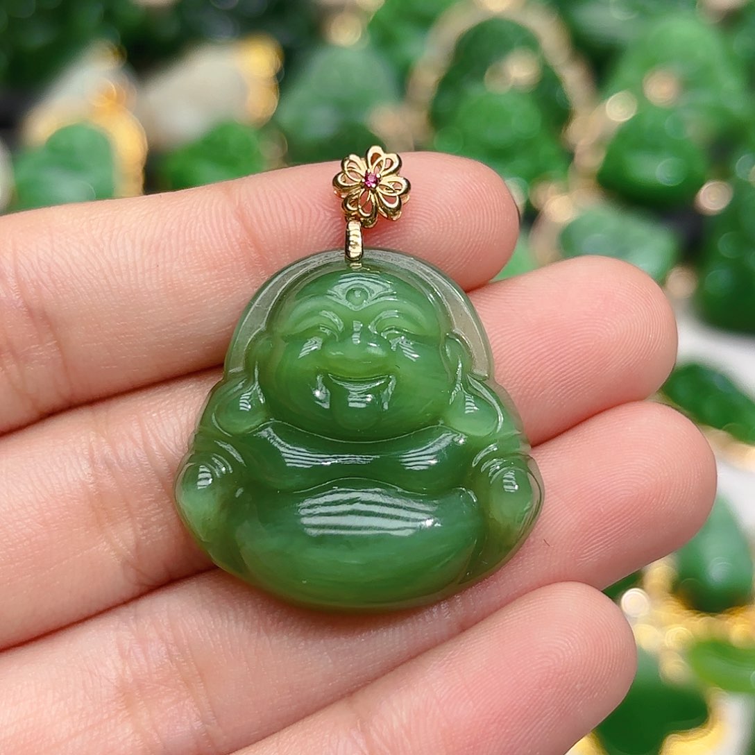 和田玉（碧玉）颈饰18K金镶嵌