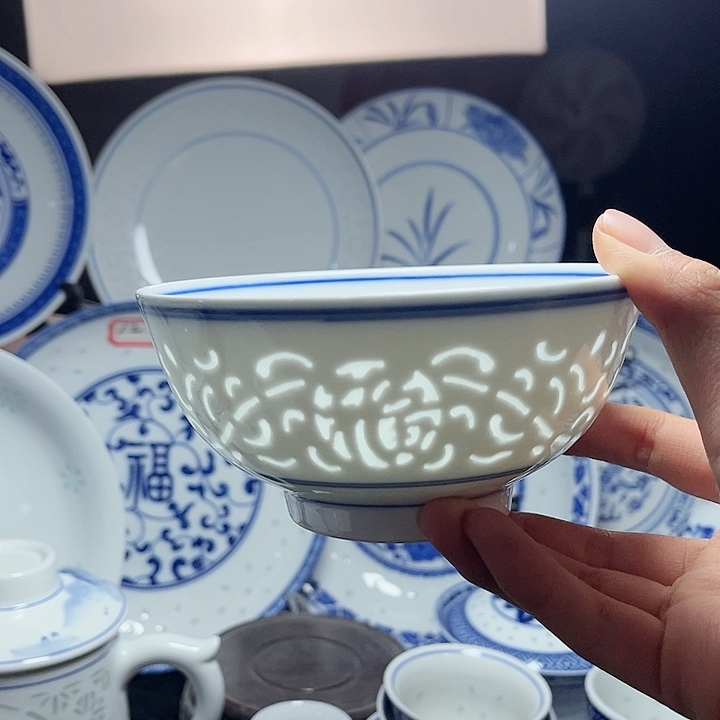 碗双线雕塑福字五寸饭碗