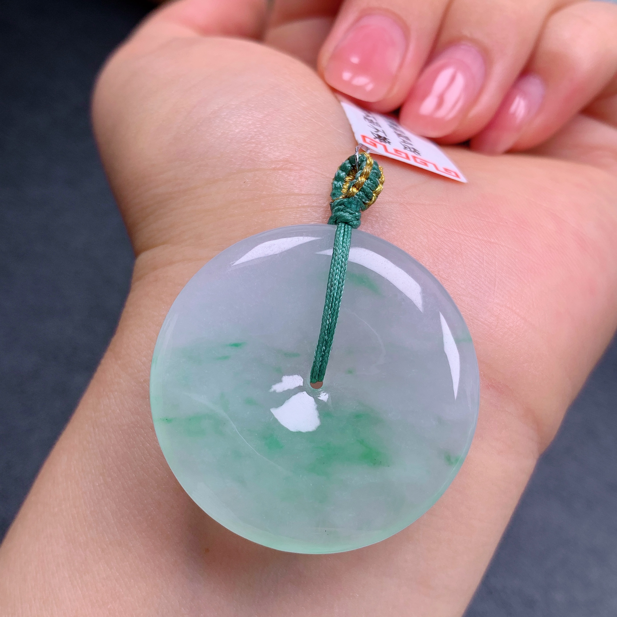 天然缅甸翡翠A货冰飘花平安扣气质精美尺寸34.8+5.7