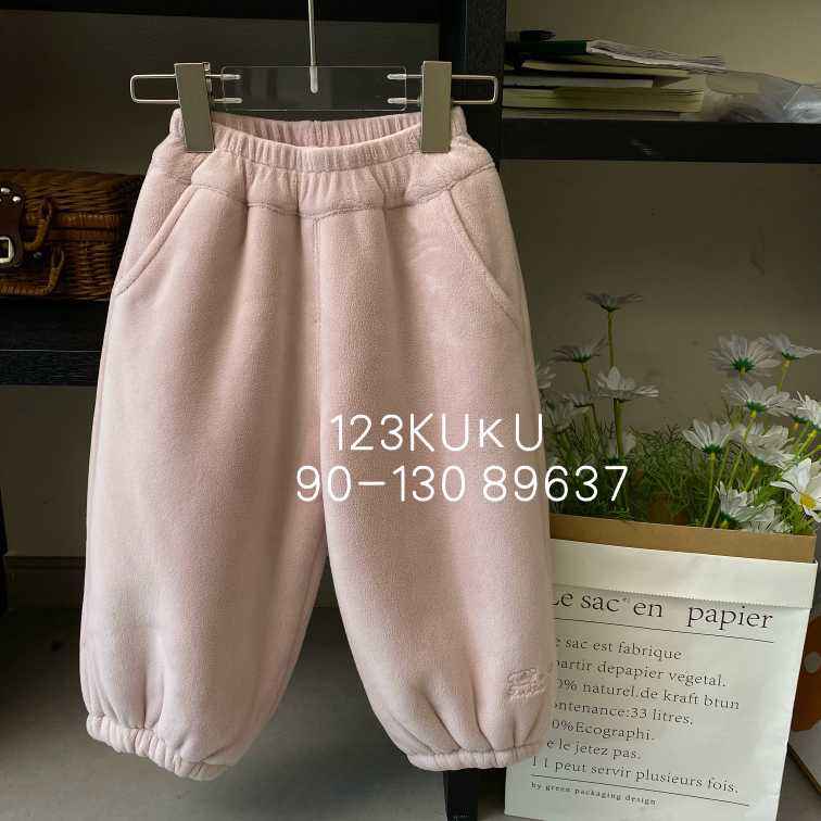 123kuku（现货）冬款女童加厚羊驼绒刺绣小熊卫裤宝宝暖暖裤