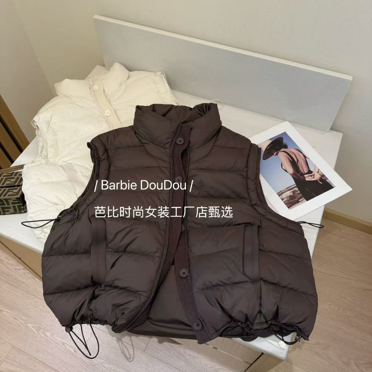 Barbie Siyu【随身听】25815冬季韩版立领简约单排扣女马甲