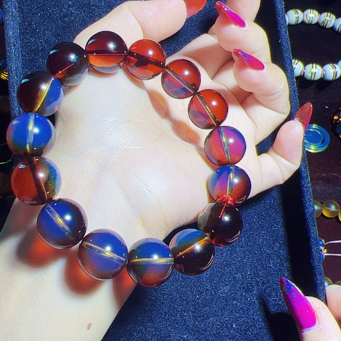 蓝珀珠宝奇石未镶嵌红蓝妖色14.5毕业