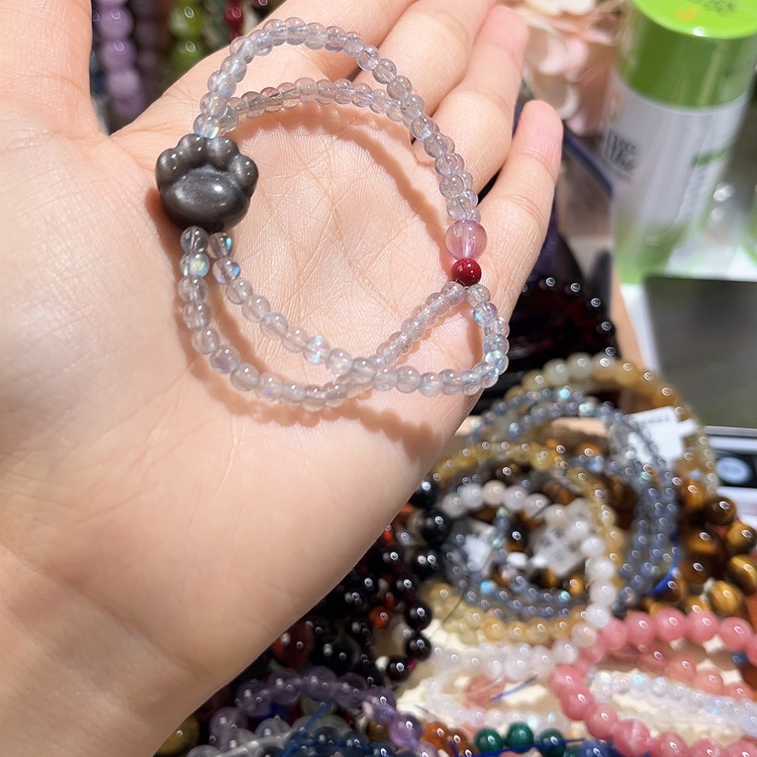 烟晶手链未镶嵌灰月光猫爪款