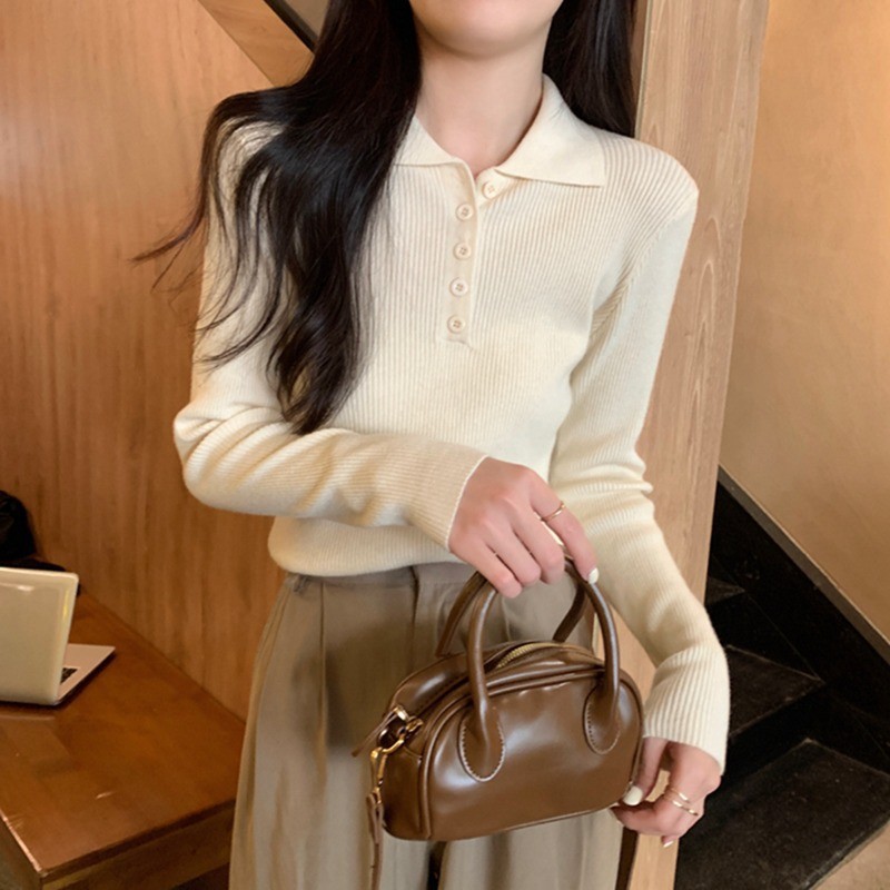 濮院毛衣编码051-100POLO领针织衫女秋冬上衣打底衫内搭设计感